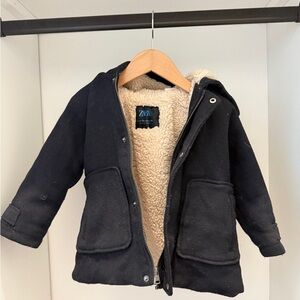 Zara Kids Black Fleece-Lined Puffer Jacket